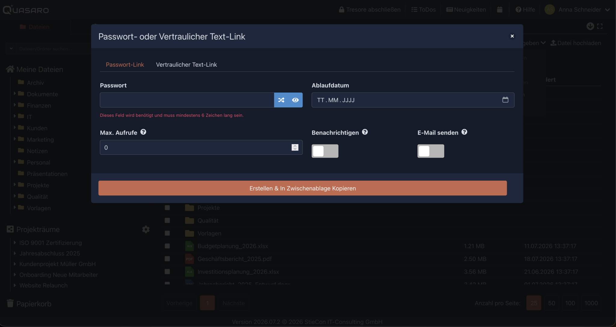 Passwort: Screenshot