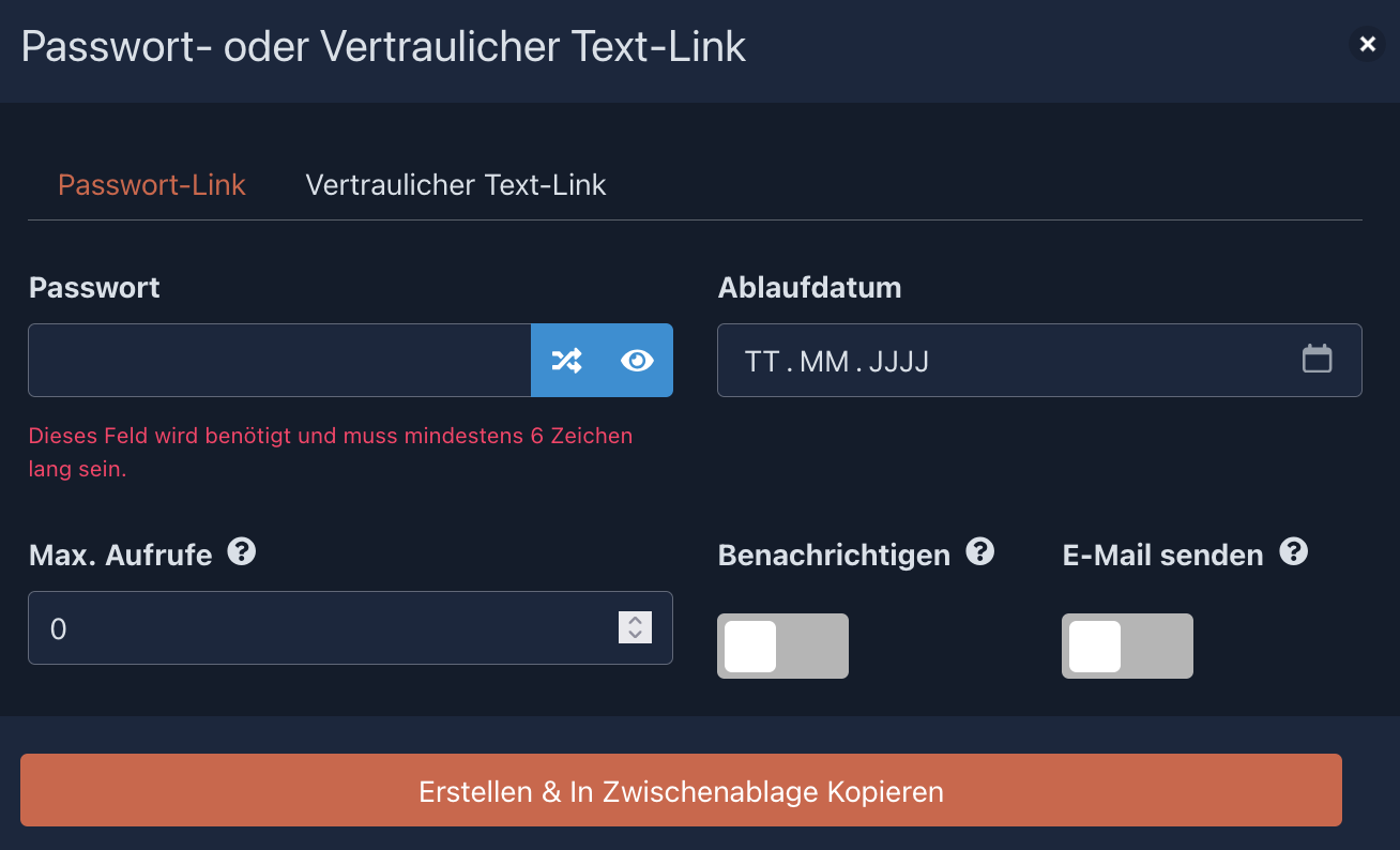 Passwort: Screenshot