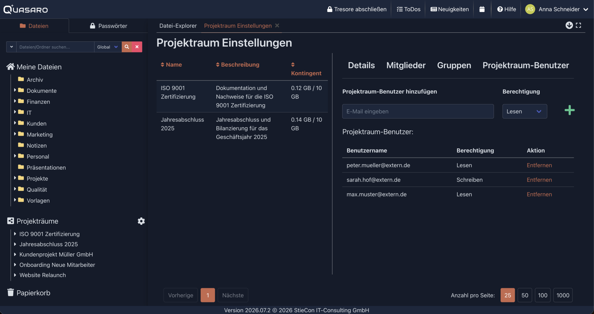 Projektmitglieder: Screenshot