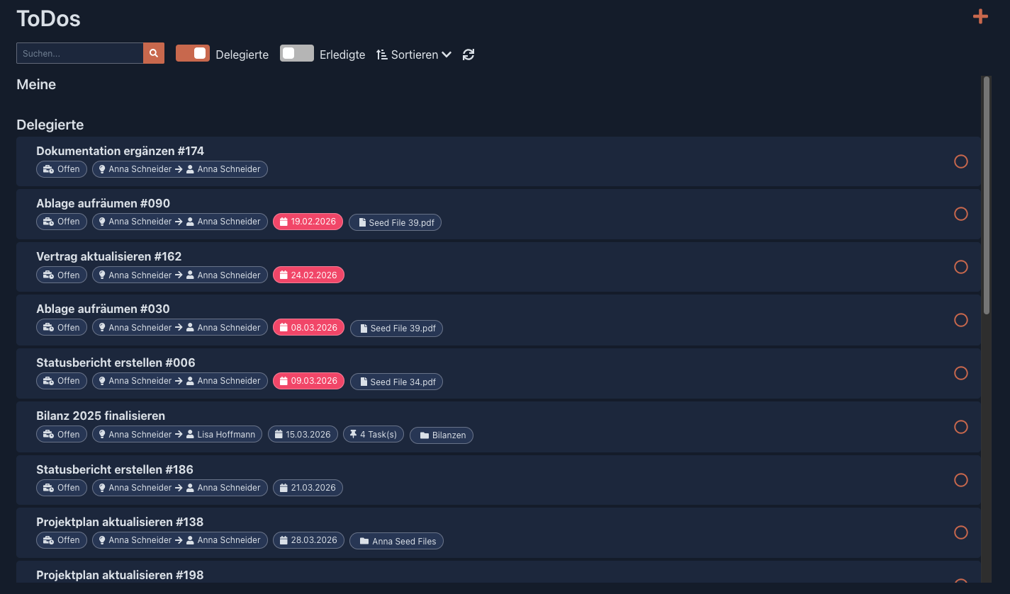Screenshot der Aufgabenverwaltung