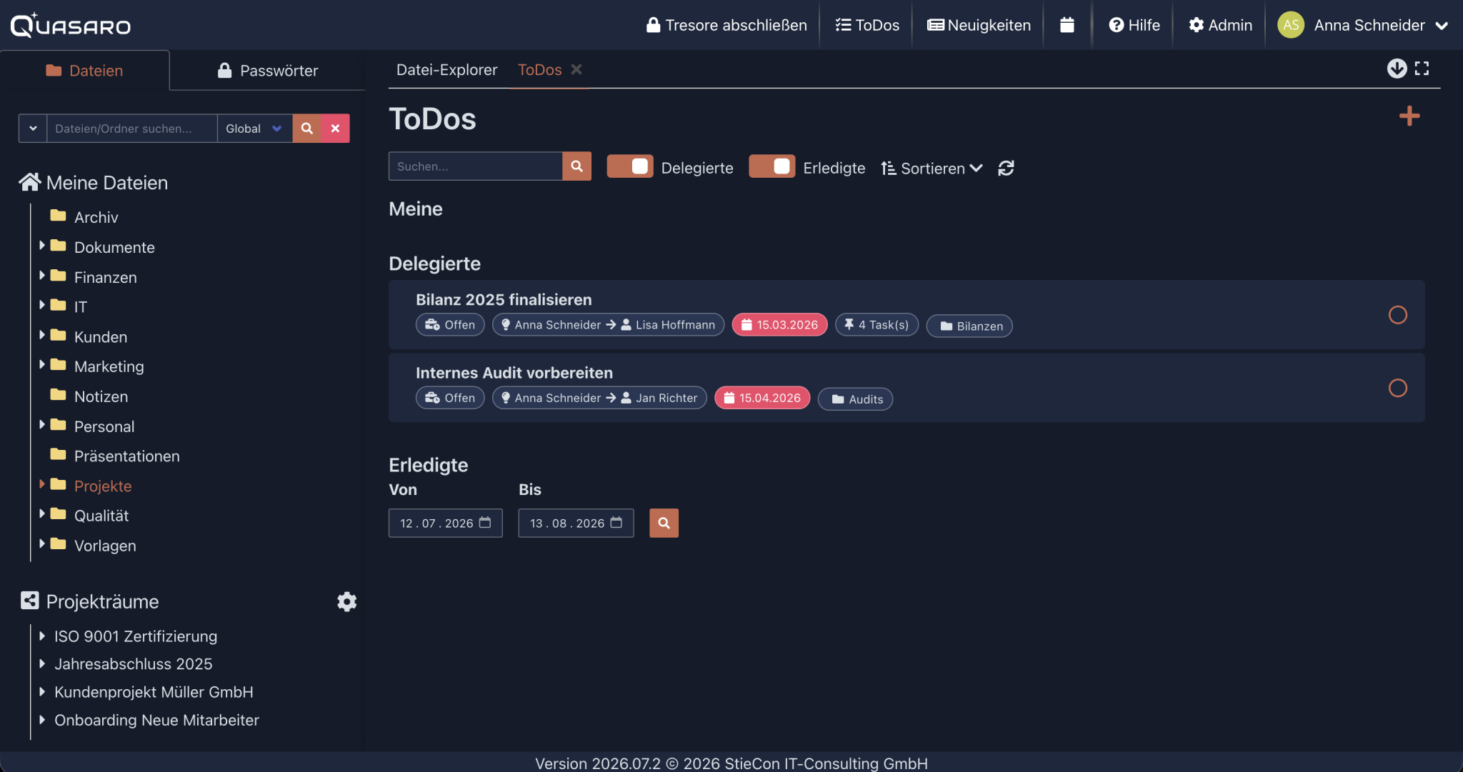 Screenshot der Aufgabenverwaltung