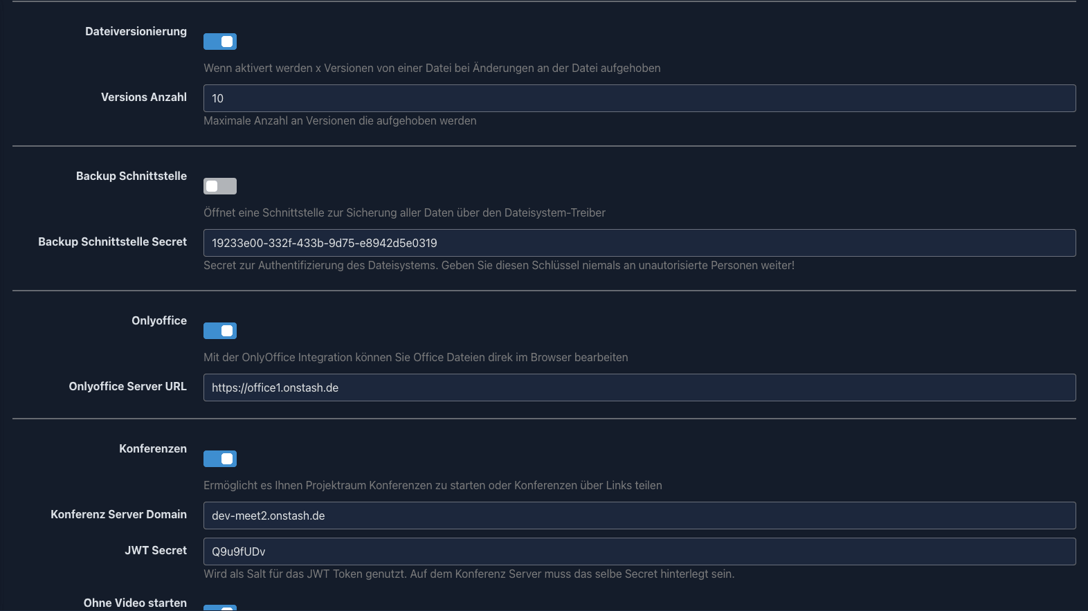 Module: zusätzliche Einstellungen