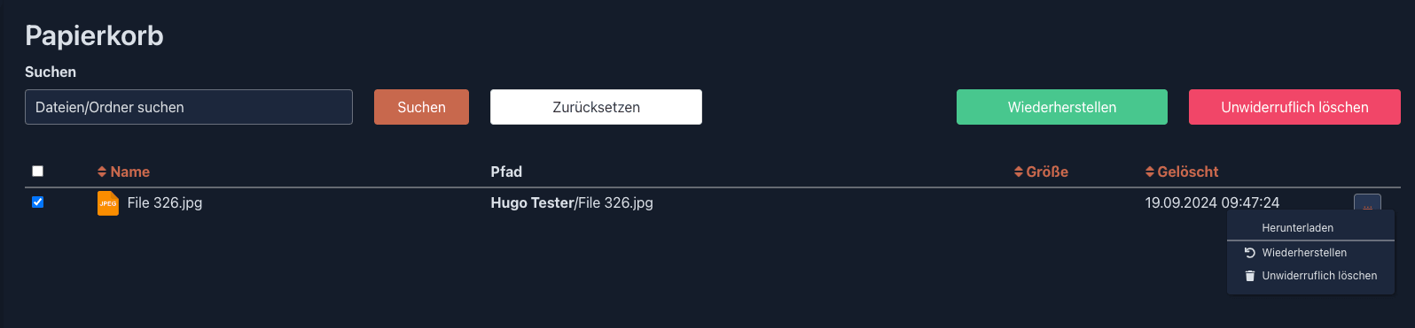 Papierkorb Zusatzaktionen