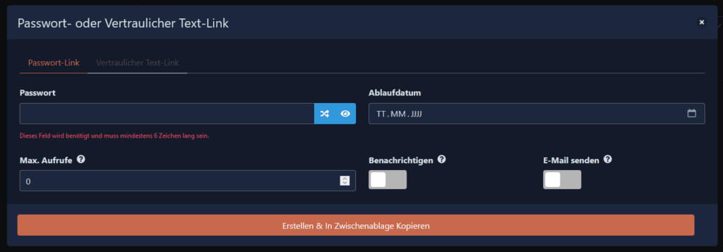 Passwortlink erstellen