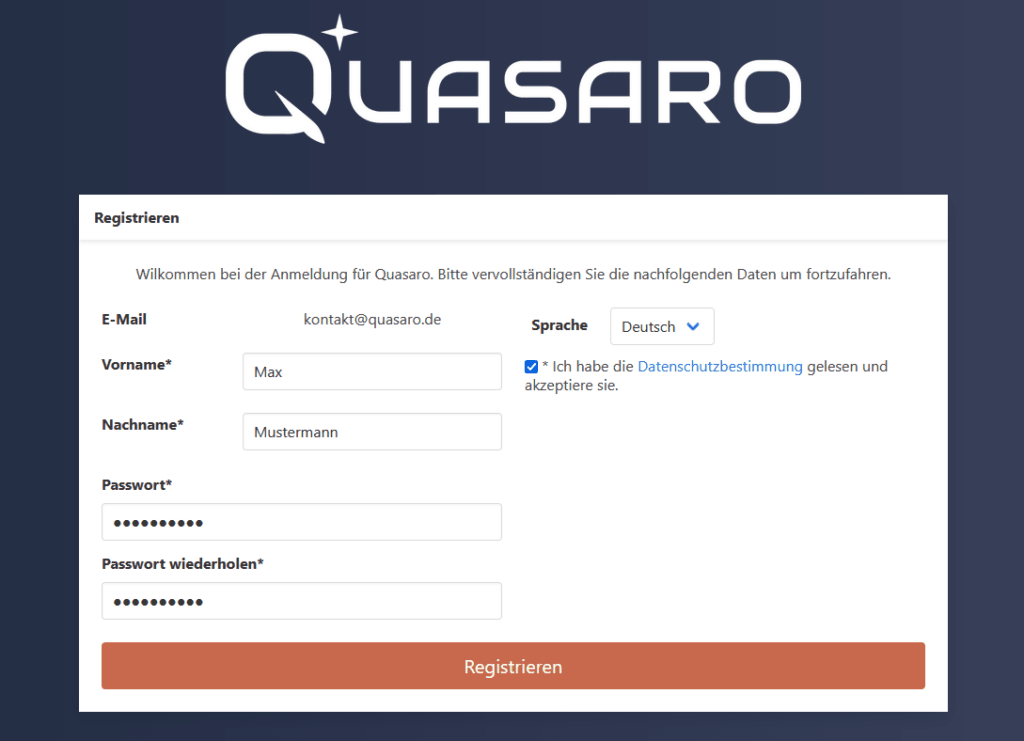 Beispiel einer Registrierung