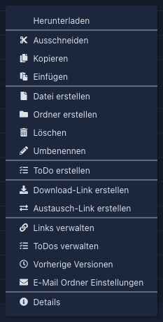 Kontextmenü nach einem Rechtsklick auf eine Datei