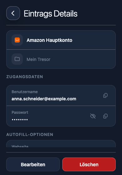 Detailansicht eines Passwort-Eintrags