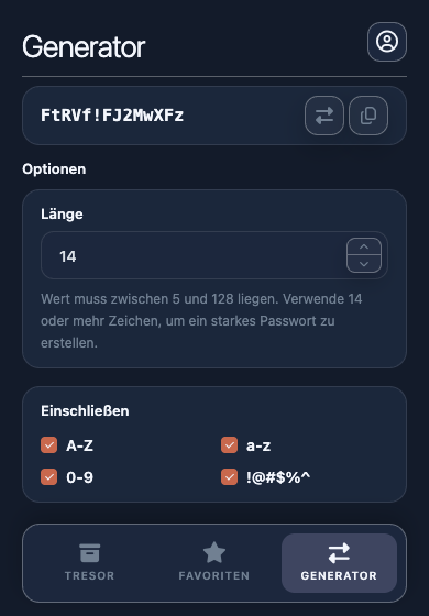 Passwort-Generator mit Länge und Zeichensätzen