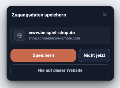 Abfrage zum Speichern neuer Zugangsdaten