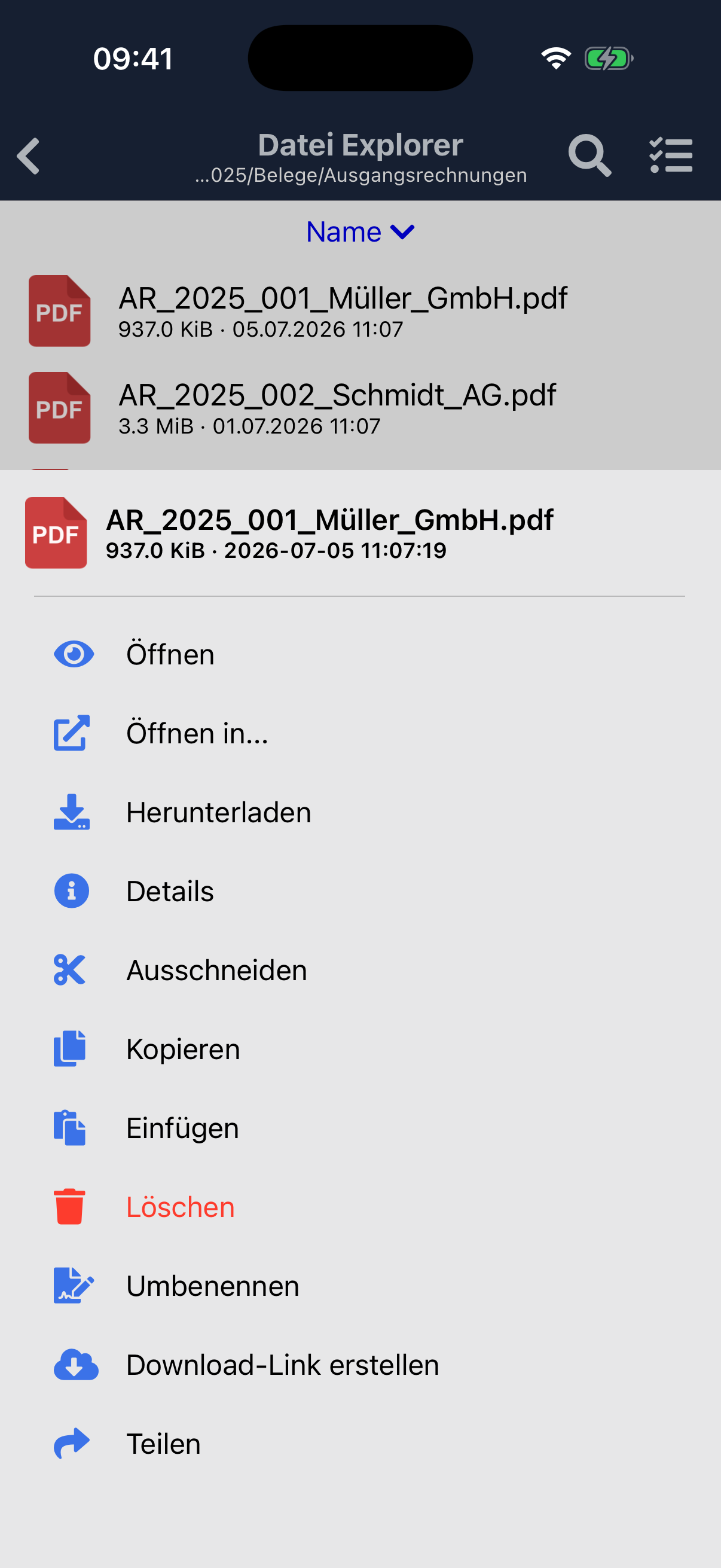 Kontextmenü einer PDF-Datei mit den verfügbaren Aktionen