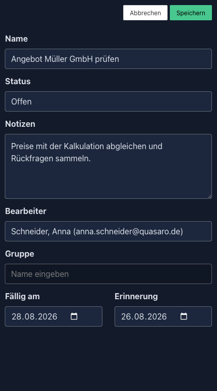 Eingabebereich zum Erstellen eines neuen ToDos